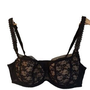 Dita VonTeese Black Lace Bra sz 44D Sheer Witchery Full Figure Bra